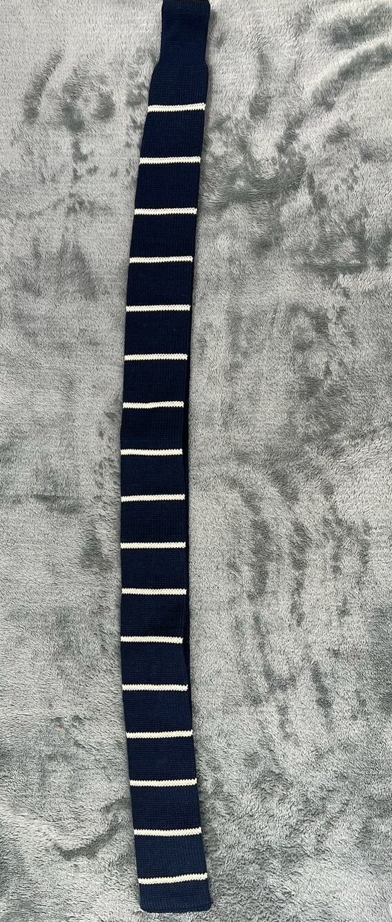 Vintage Cottonit by Rooster Knit Square Tip Tie Blue White Striped 100% Cotton